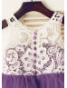 Ivory Lace Purple Tulle Knee Length Flower Girl Dress